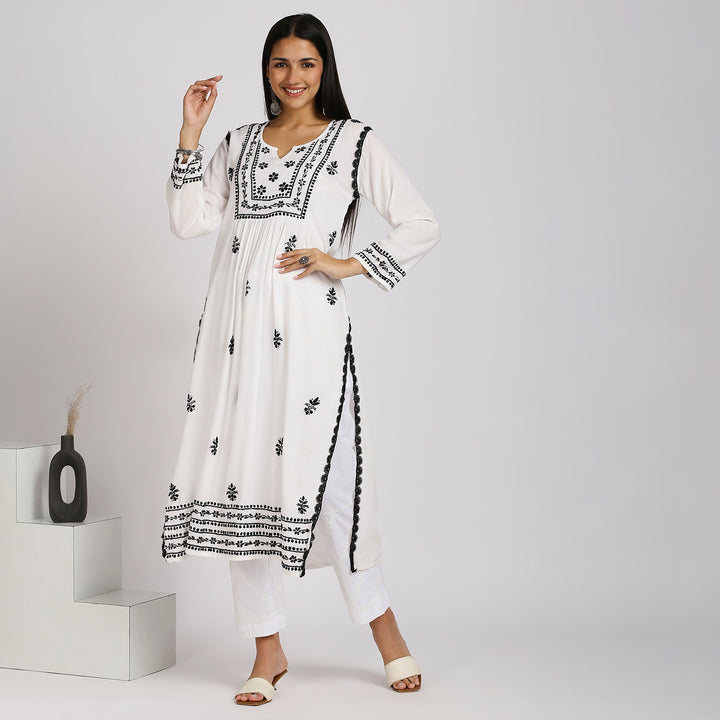 CHANDNI COTTON CHIKANKARI LONG KURTI