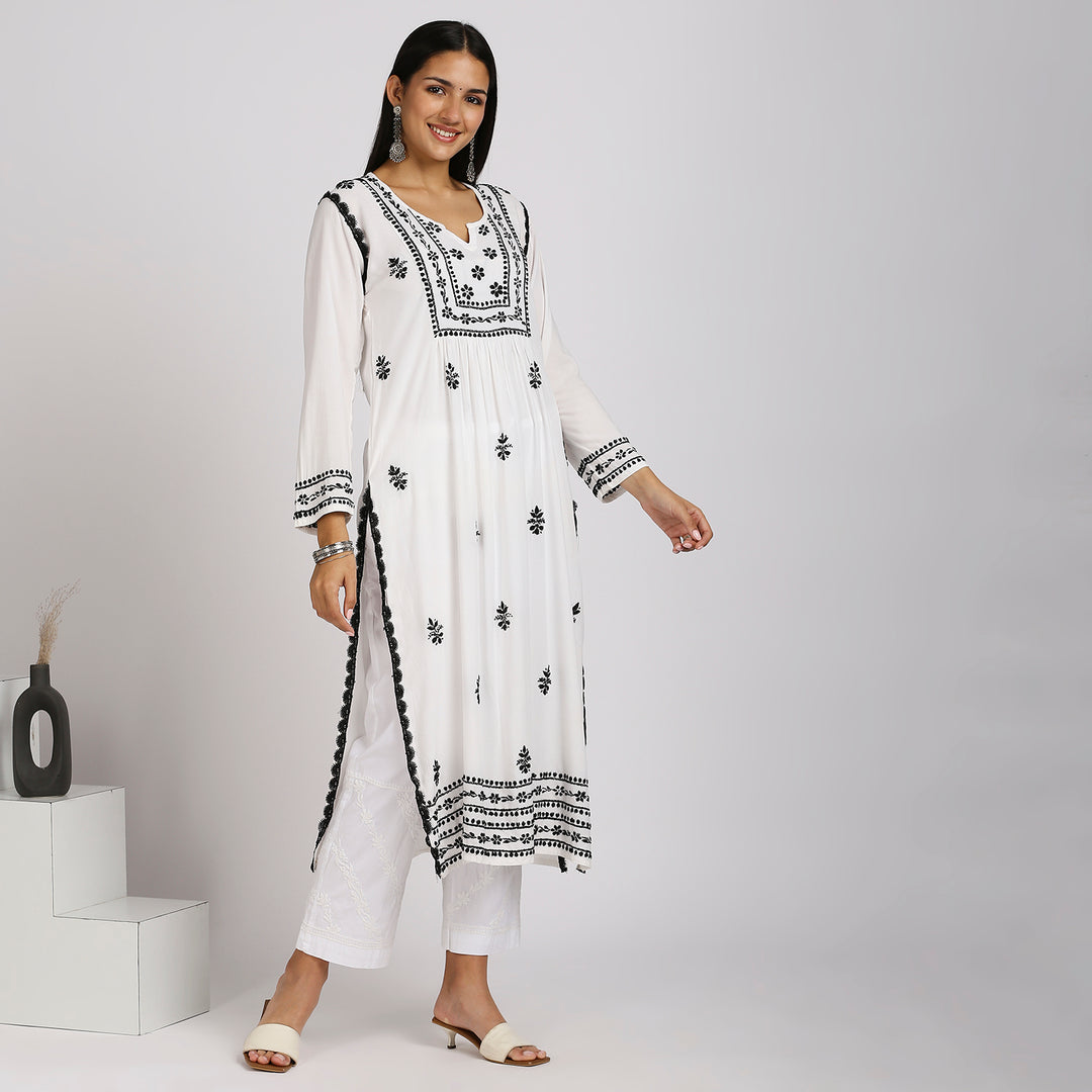 CHANDNI COTTON CHIKANKARI LONG KURTI