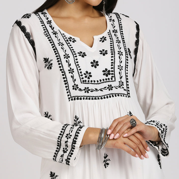 CHANDNI COTTON CHIKANKARI LONG KURTI