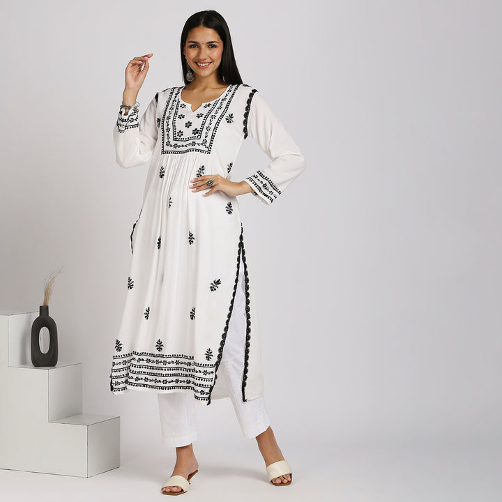 CHANDNI COTTON CHIKANKARI LONG KURTI