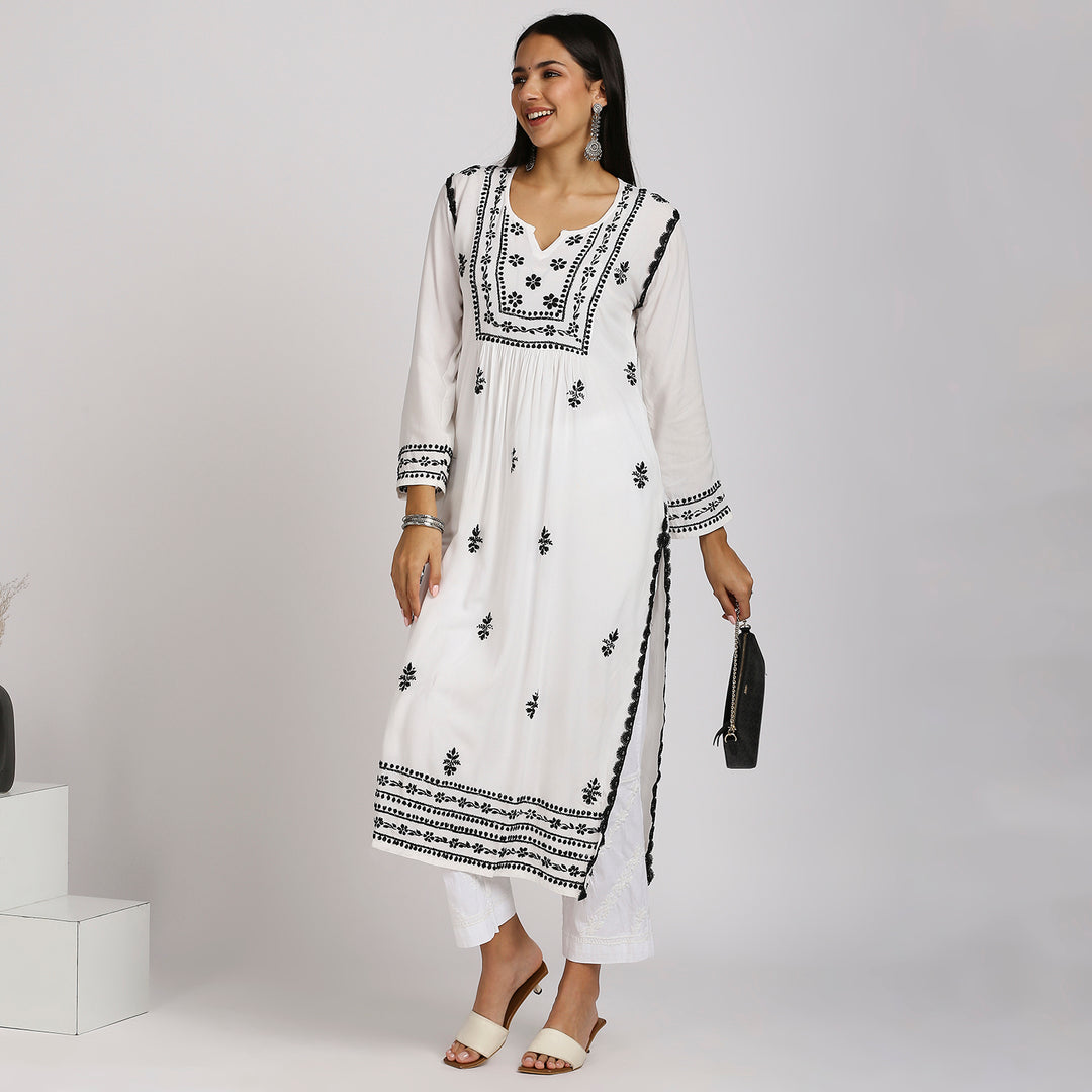 CHANDNI COTTON CHIKANKARI LONG KURTI