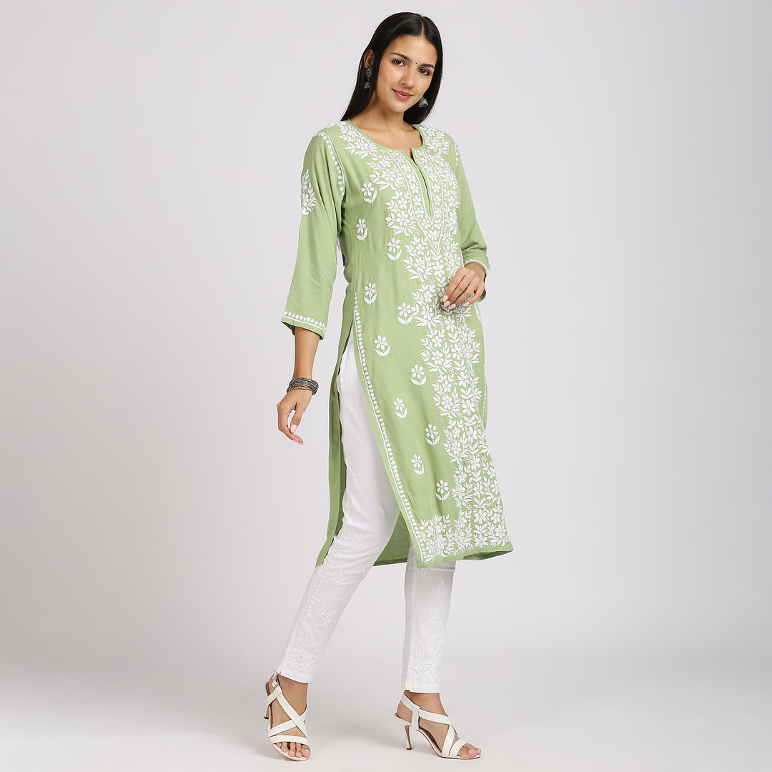 NASHIA RAYON CHIKANKARI LONG KURTI