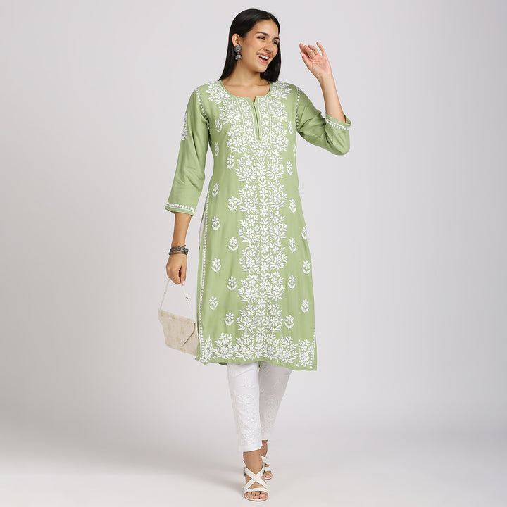 NASHIA RAYON CHIKANKARI LONG KURTI