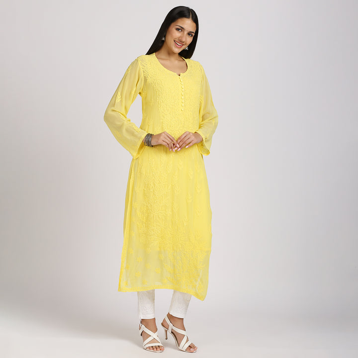 RAFIA VISCOSE CHIKANKARI LONG KURTI