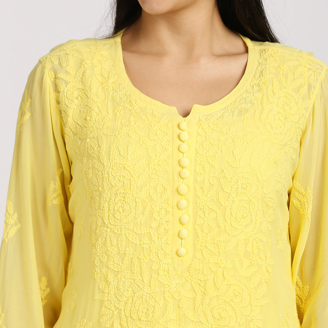 RAFIA VISCOSE CHIKANKARI LONG KURTI