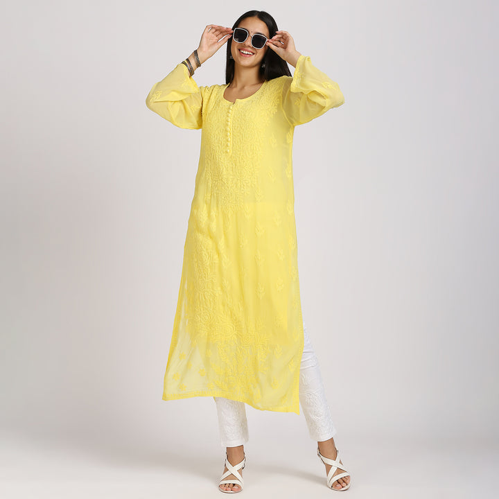 RAFIA VISCOSE CHIKANKARI LONG KURTI