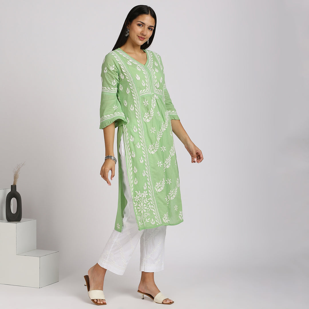 GHAZAL CHIKANKARI LONG KURTI