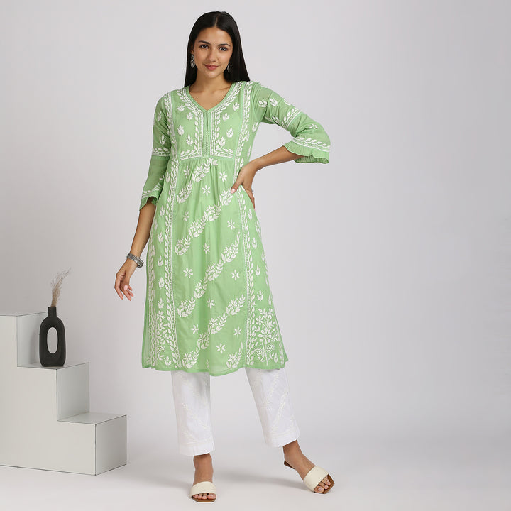 GHAZAL CHIKANKARI LONG KURTI