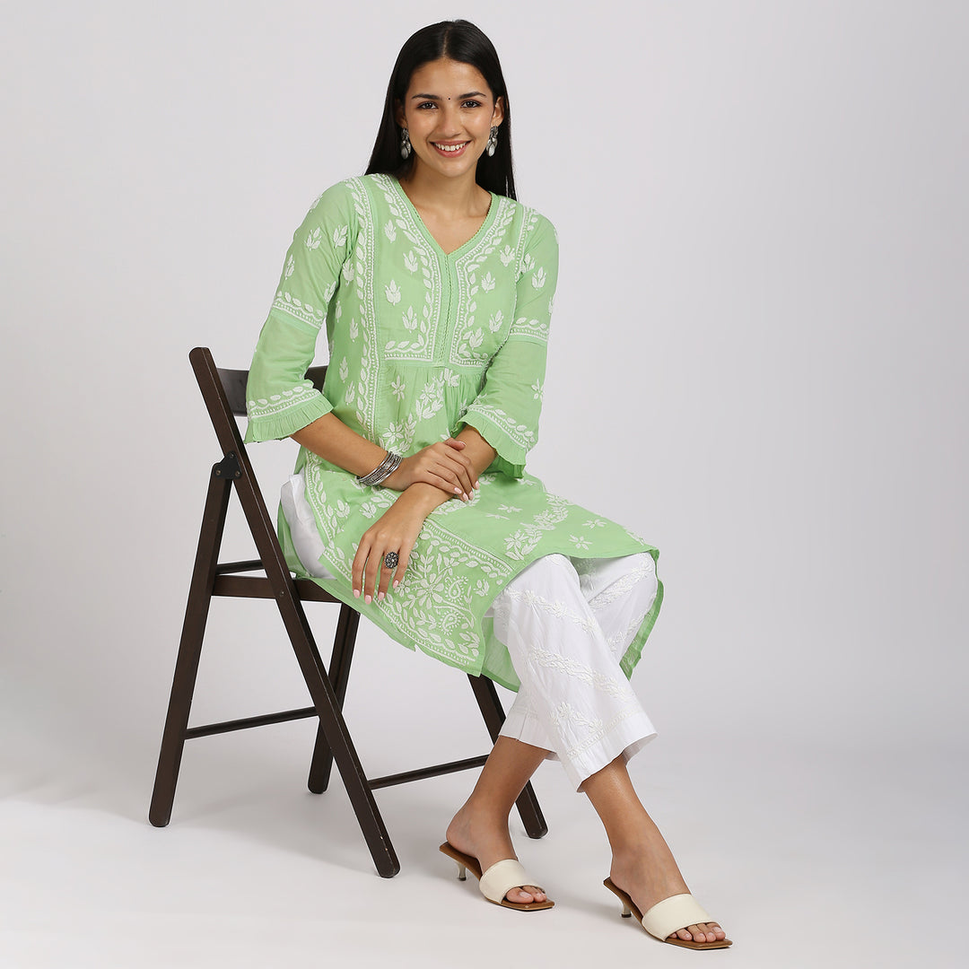 GHAZAL CHIKANKARI LONG KURTI