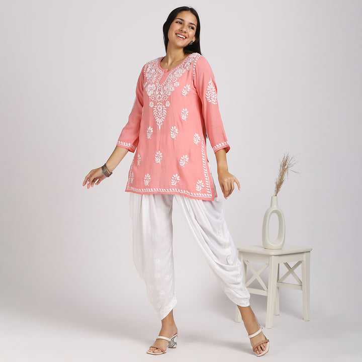 ZENIA MODAL CHIKANKARI  SHORT KURTI