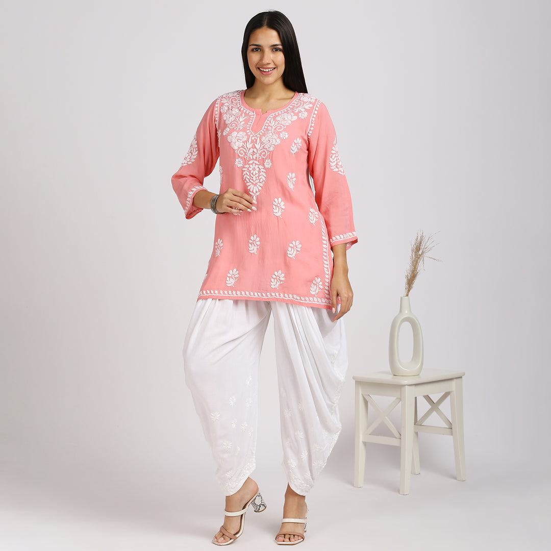 ZENIA MODAL CHIKANKARI  SHORT KURTI