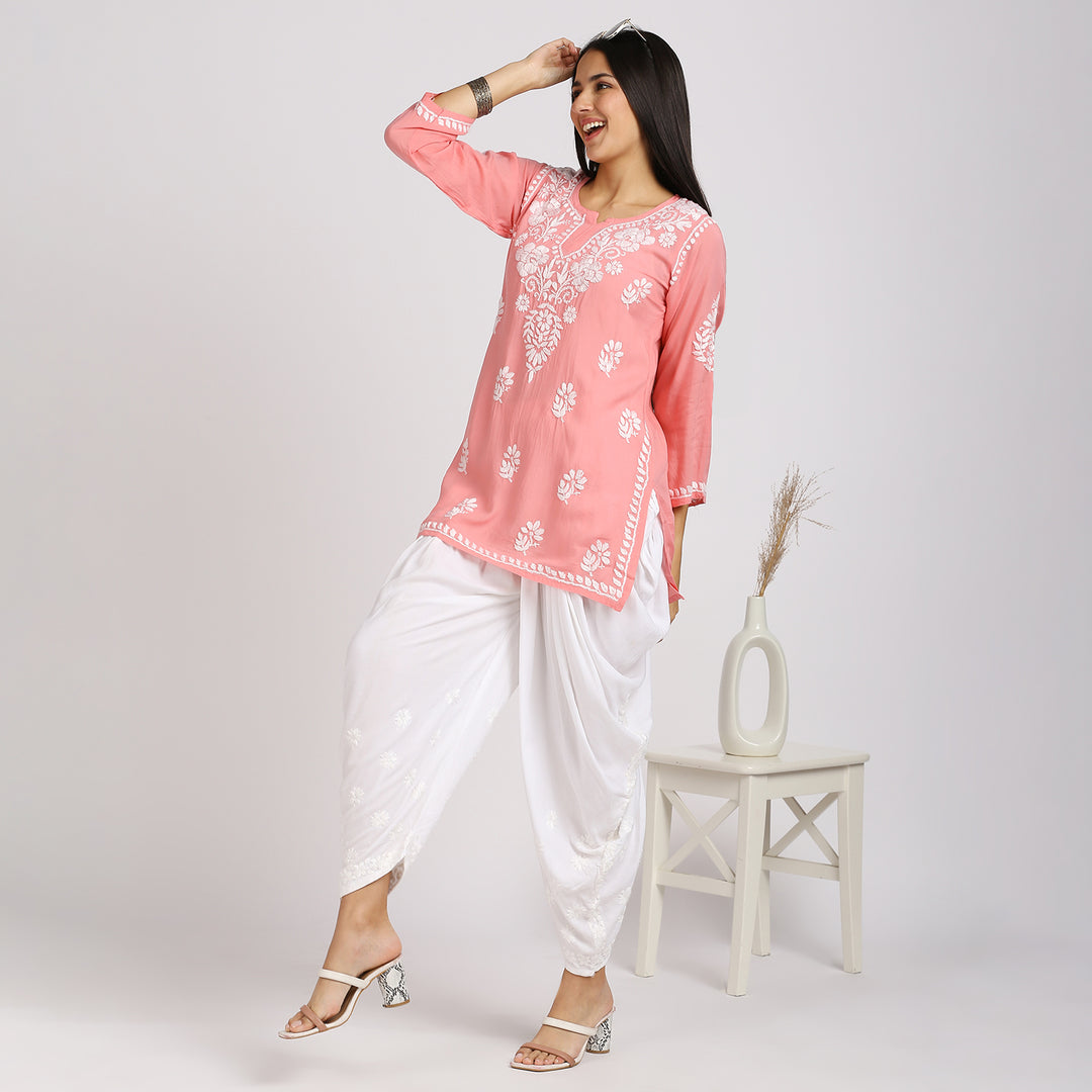 ZENIA MODAL CHIKANKARI  SHORT KURTI