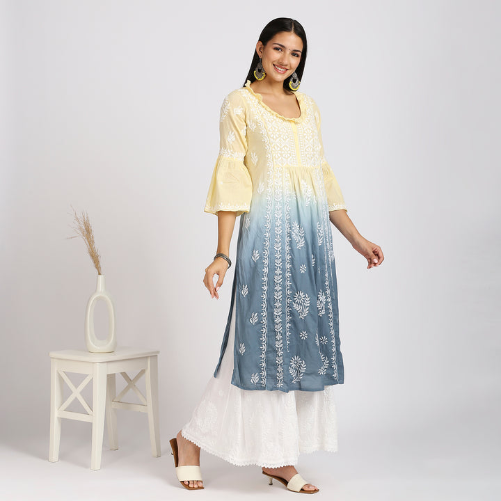 FARIA MUL COTTON CHIKANKARI LONG KURTI