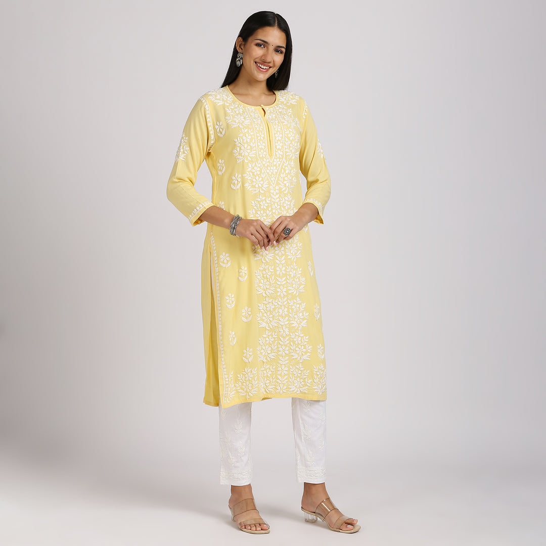 NASHIA RAYON CHIKANKARI LONG KURTI