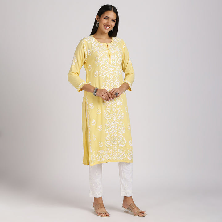 NASHIA RAYON CHIKANKARI LONG KURTI