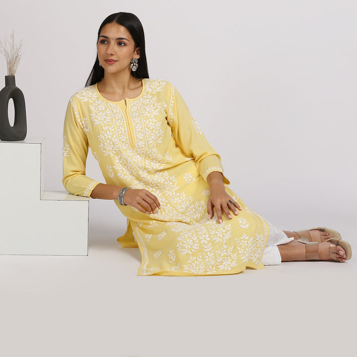 NASHIA RAYON CHIKANKARI LONG KURTI