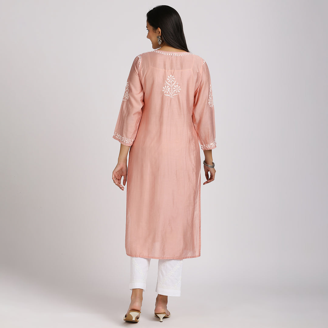 SAKHI CHANDERI CHIKANKARI LONG KURTI