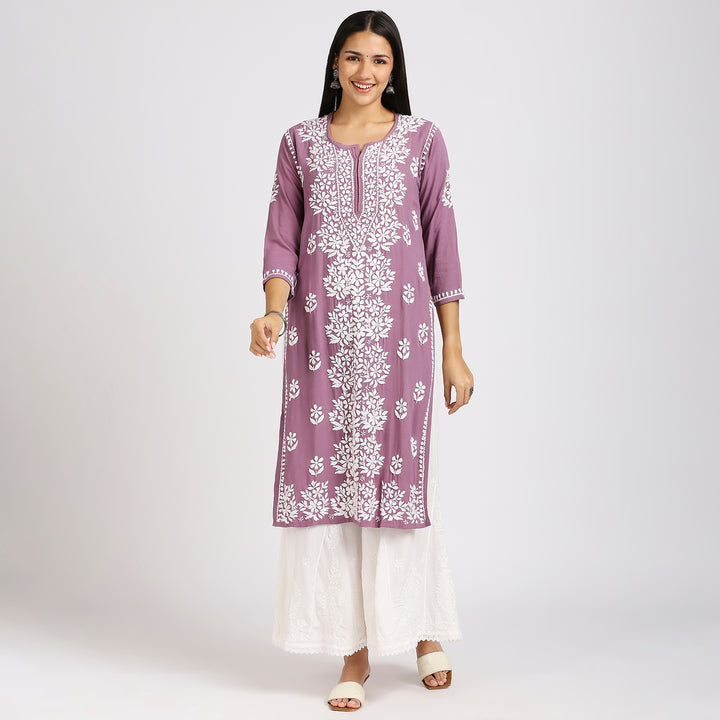 NASHIA RAYON CHIKANKARI LONG KURTI