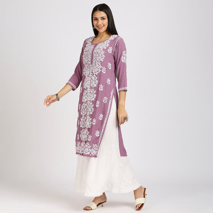 NASHIA RAYON CHIKANKARI LONG KURTI