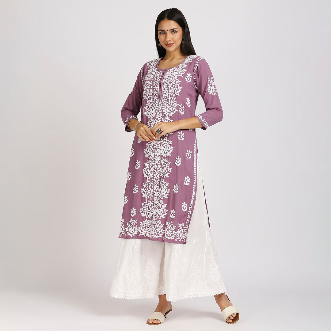 NASHIA RAYON CHIKANKARI LONG KURTI