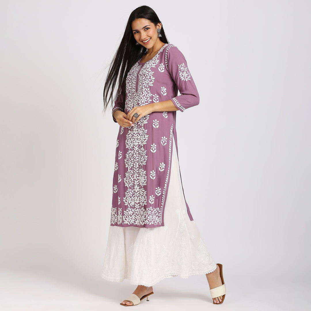 NASHIA RAYON CHIKANKARI LONG KURTI