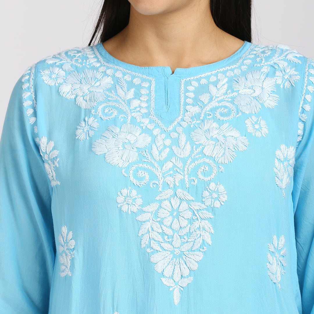 ZENIA MODAL CHIKANKARI  SHORT KURTI