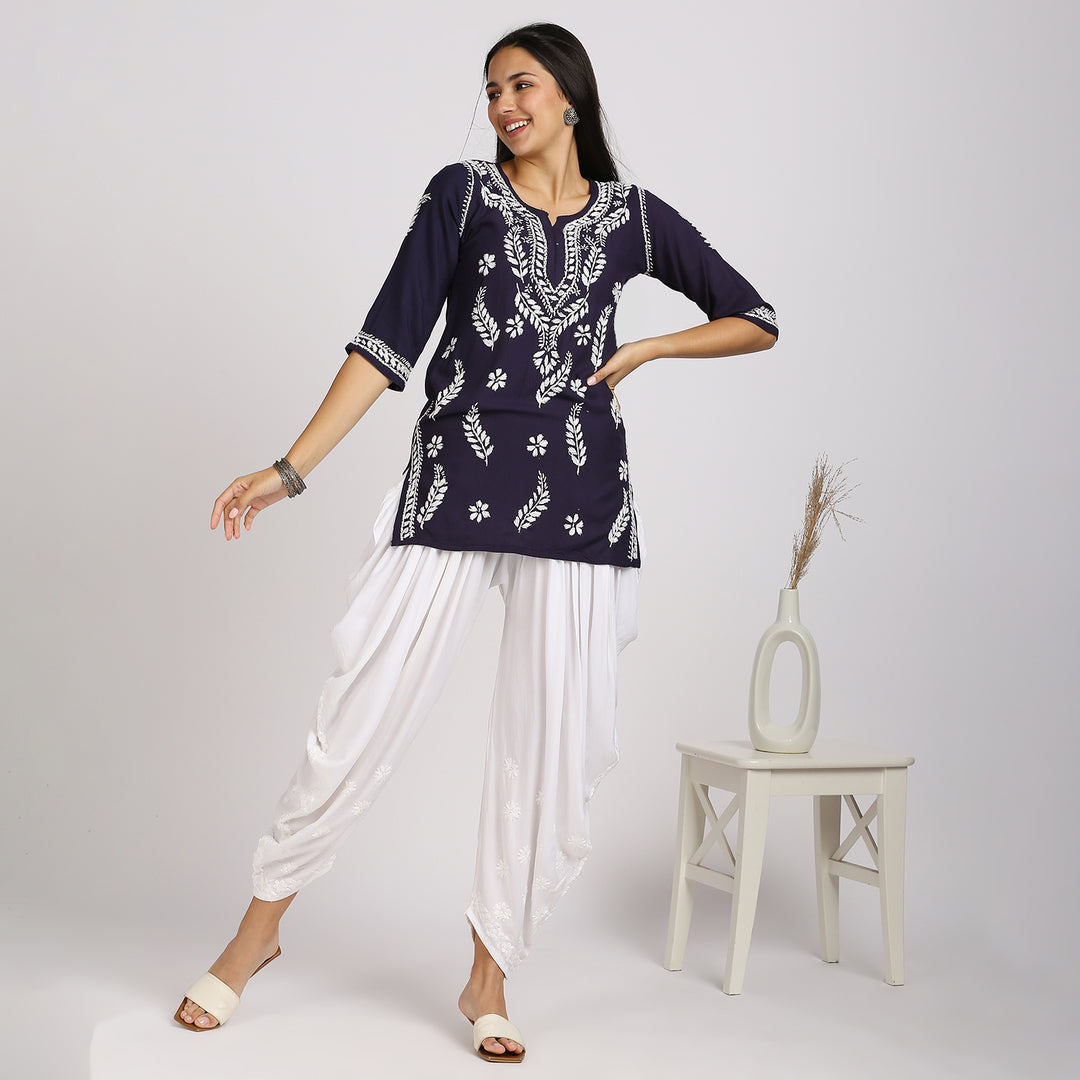 SAHELI MODAL CHIKANKARI  SHORT KURTI