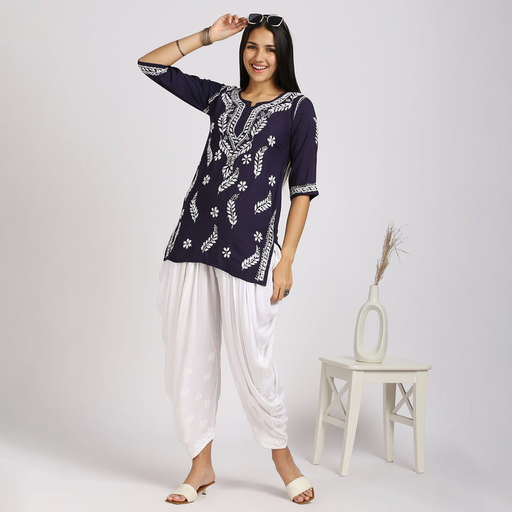 SAHELI MODAL CHIKANKARI  SHORT KURTI