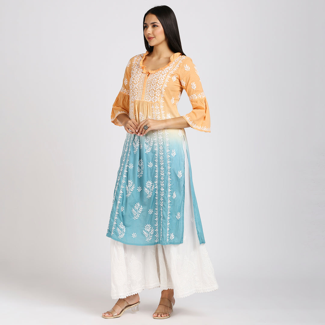 FARIA MUL COTTON CHIKANKARI LONG KURTI