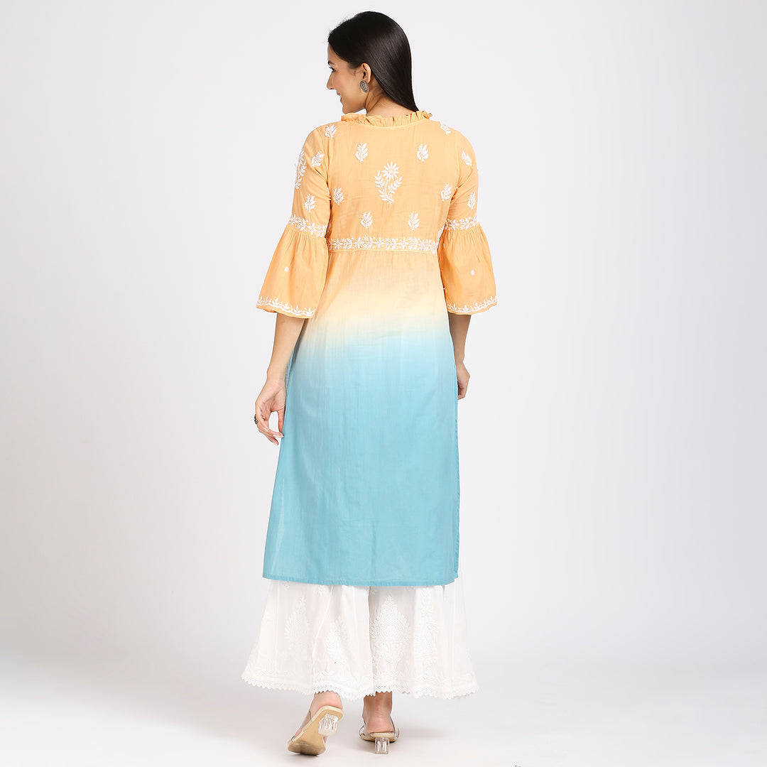 FARIA MUL COTTON CHIKANKARI LONG KURTI