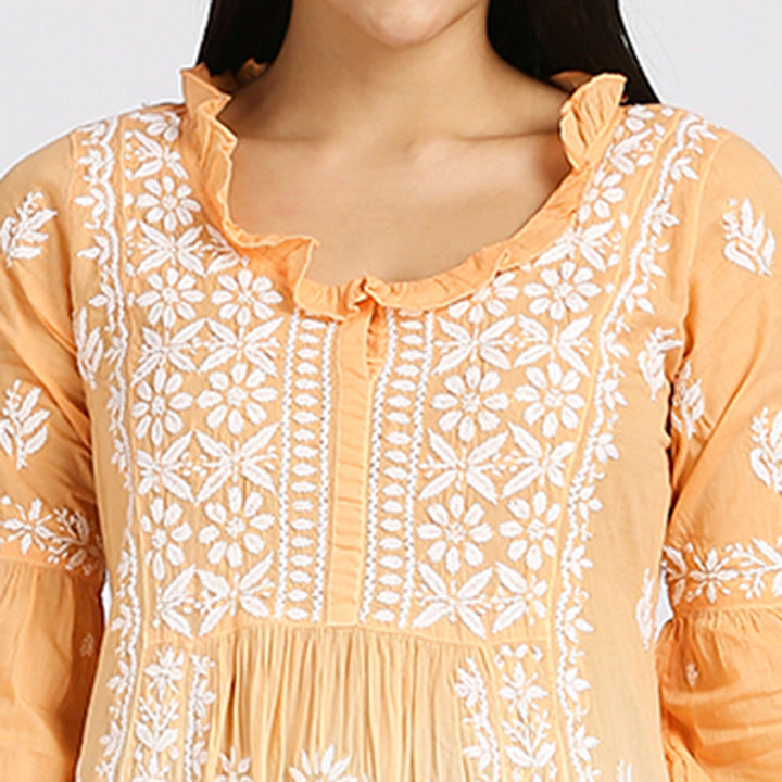 FARIA MUL COTTON CHIKANKARI LONG KURTI