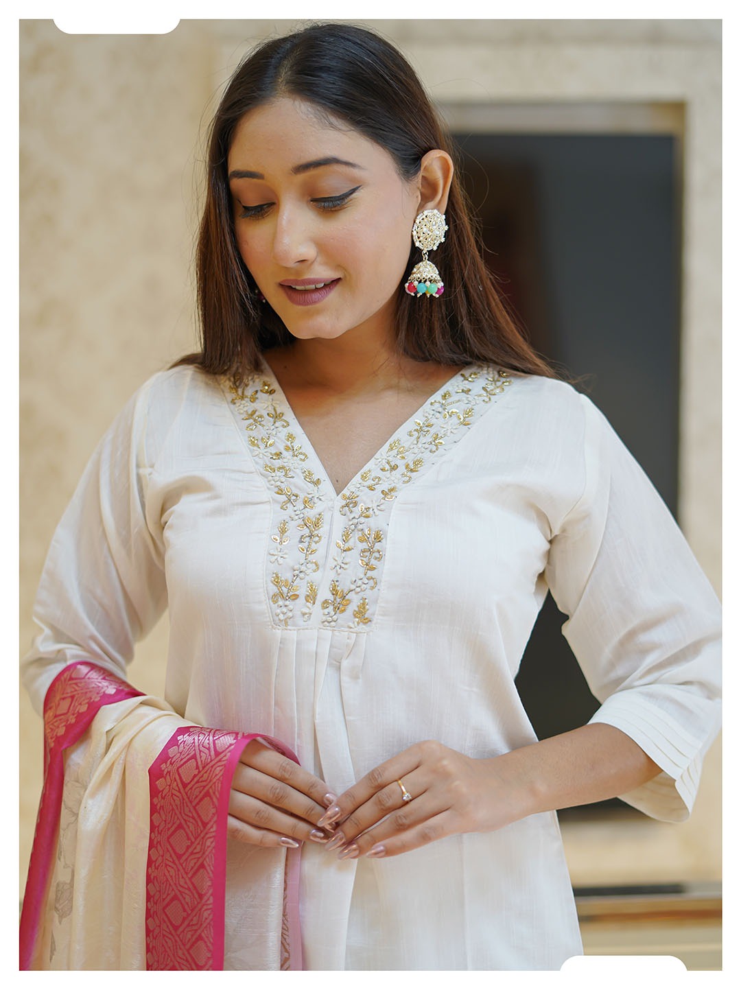 MIRAYA WHITE COTTON DRESS WITH DUPATTA