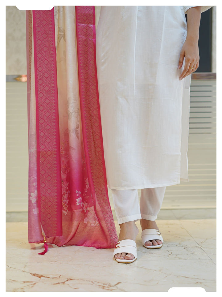 MIRAYA WHITE COTTON DRESS WITH DUPATTA