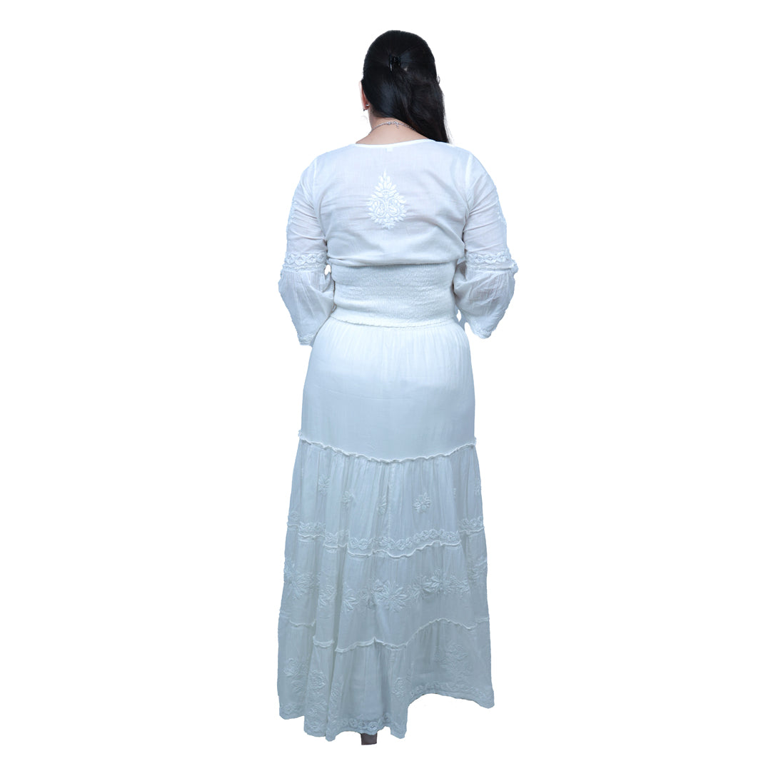 Zeba enchanting chikankari white skirt and crop top