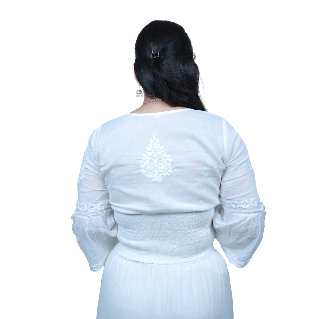 Zeba enchanting chikankari white skirt and crop top