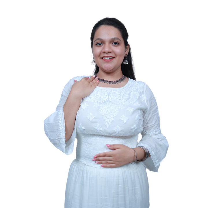 Zeba enchanting chikankari white skirt and crop top