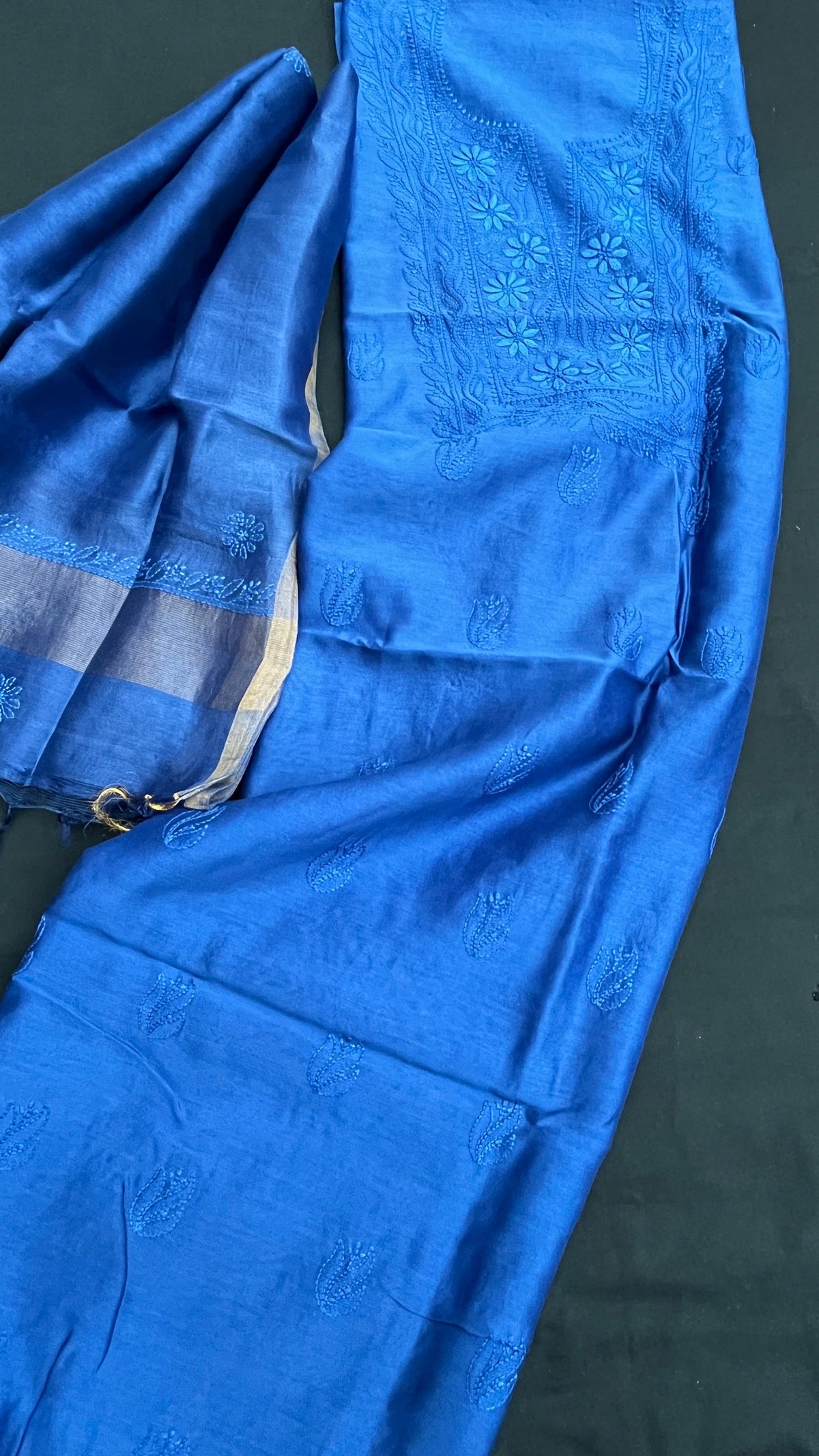 Chanderi Silk Chikankari Kurta Dupatta Set