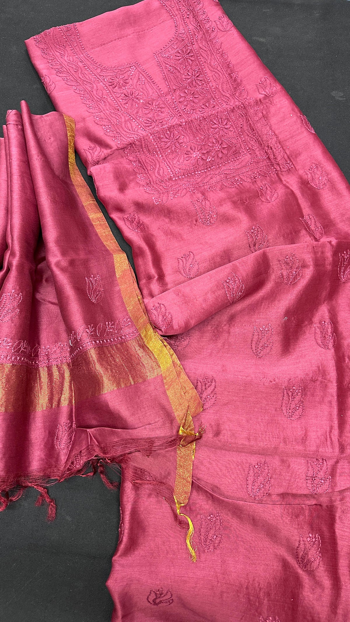 Chanderi Silk Chikankari Kurta Dupatta Set