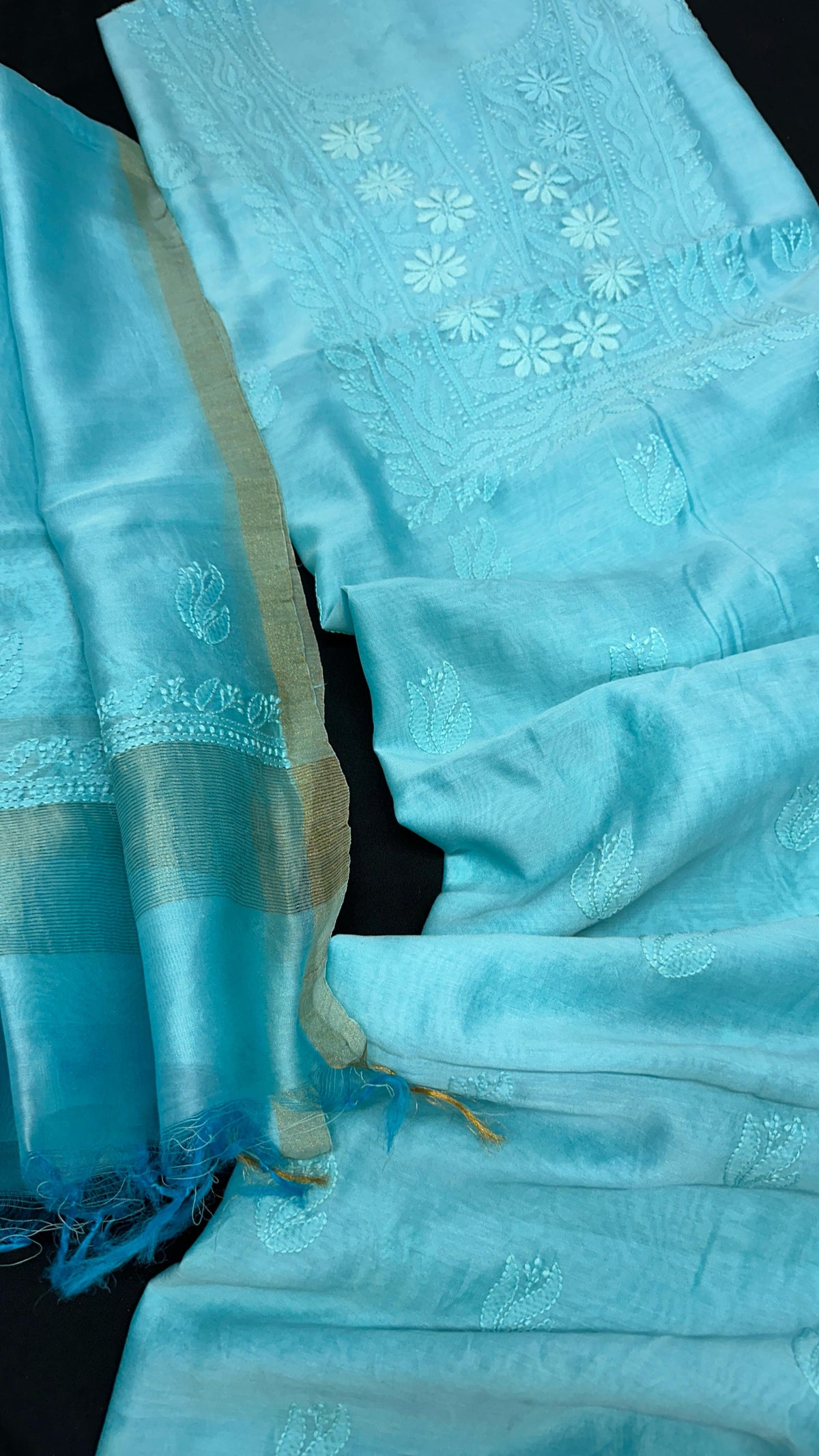 Chanderi Silk Chikankari Kurta Dupatta Set