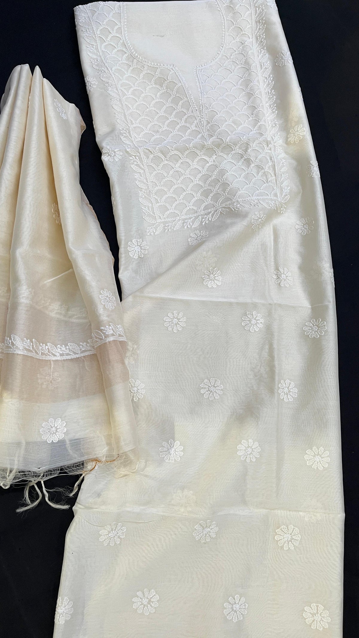 Chanderi Silk Chikankari Kurta Dupatta Set