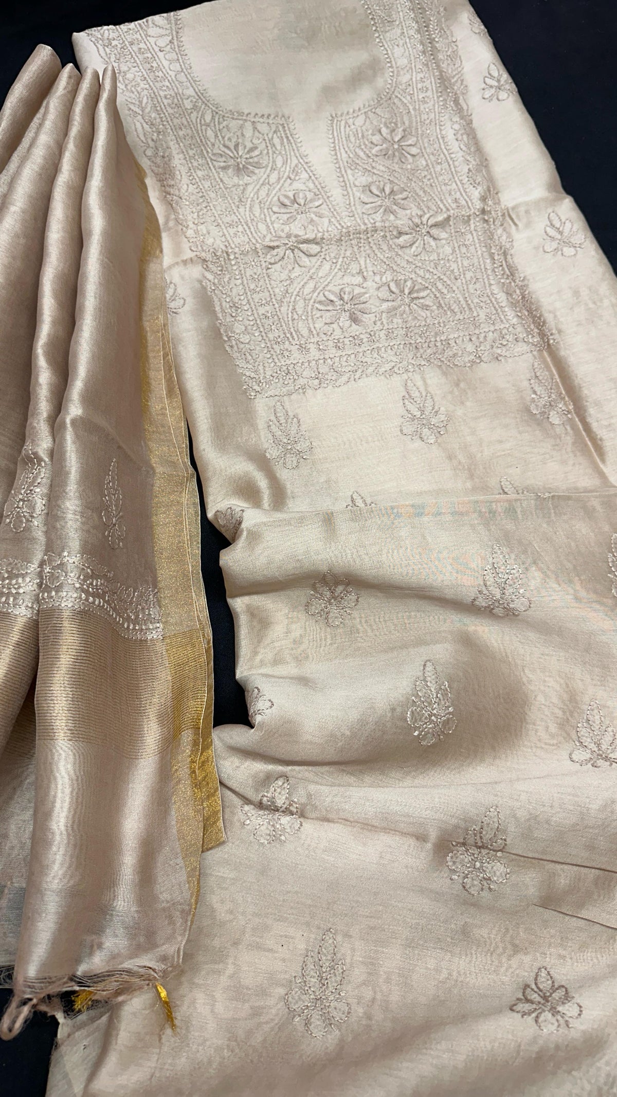 Chanderi Silk Chikankari Kurta Dupatta Set