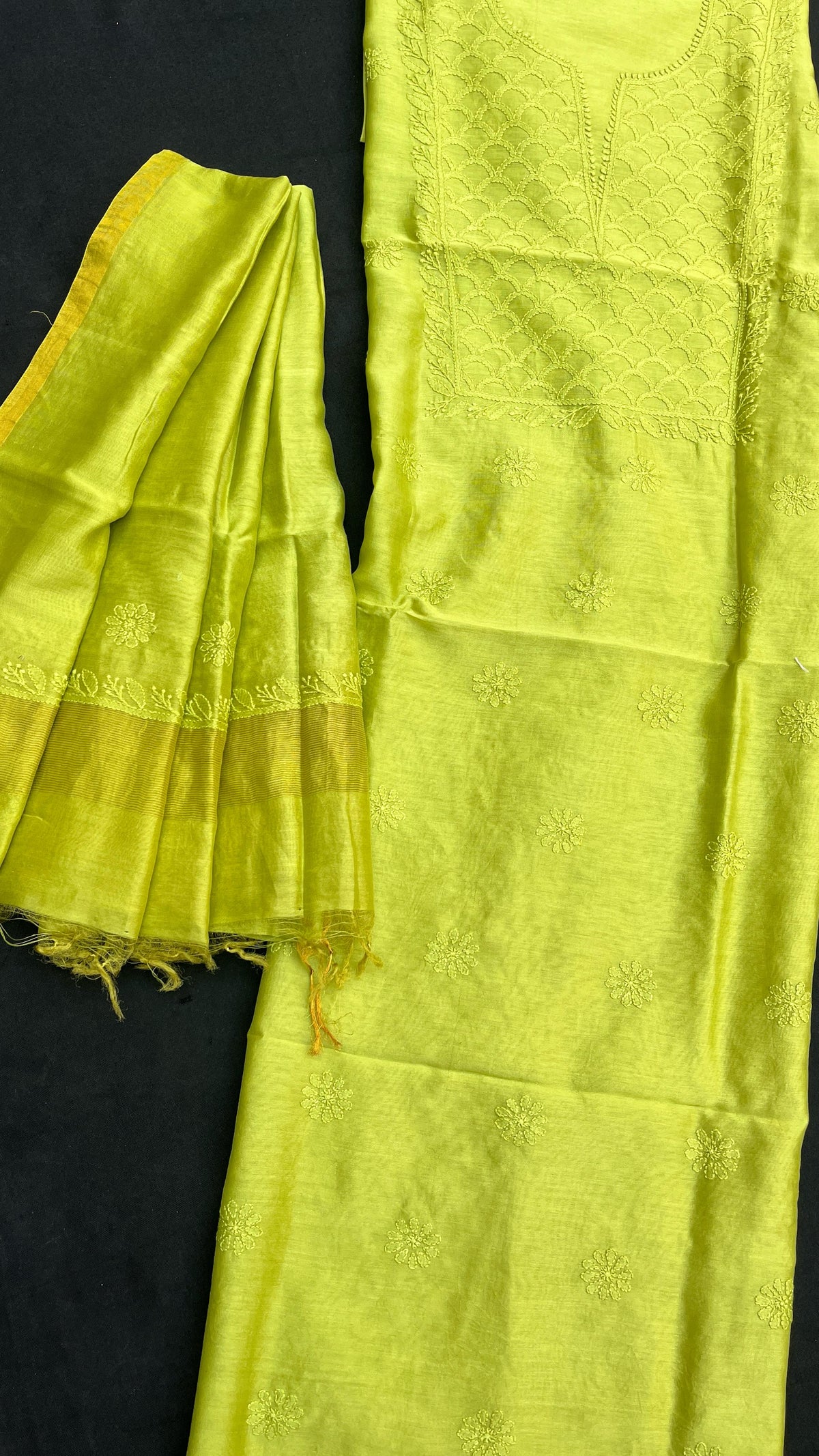 Chanderi Silk Chikankari Kurta Dupatta Set