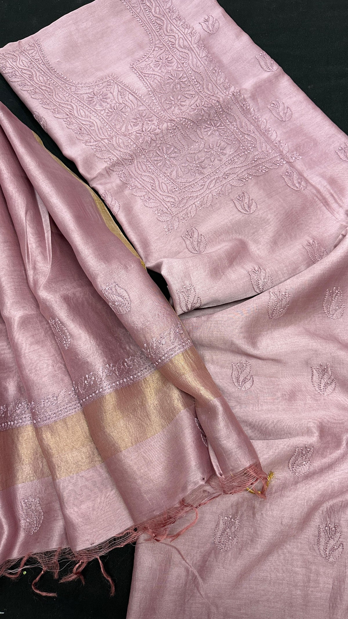 Chanderi Silk Chikankari Kurta Dupatta Set
