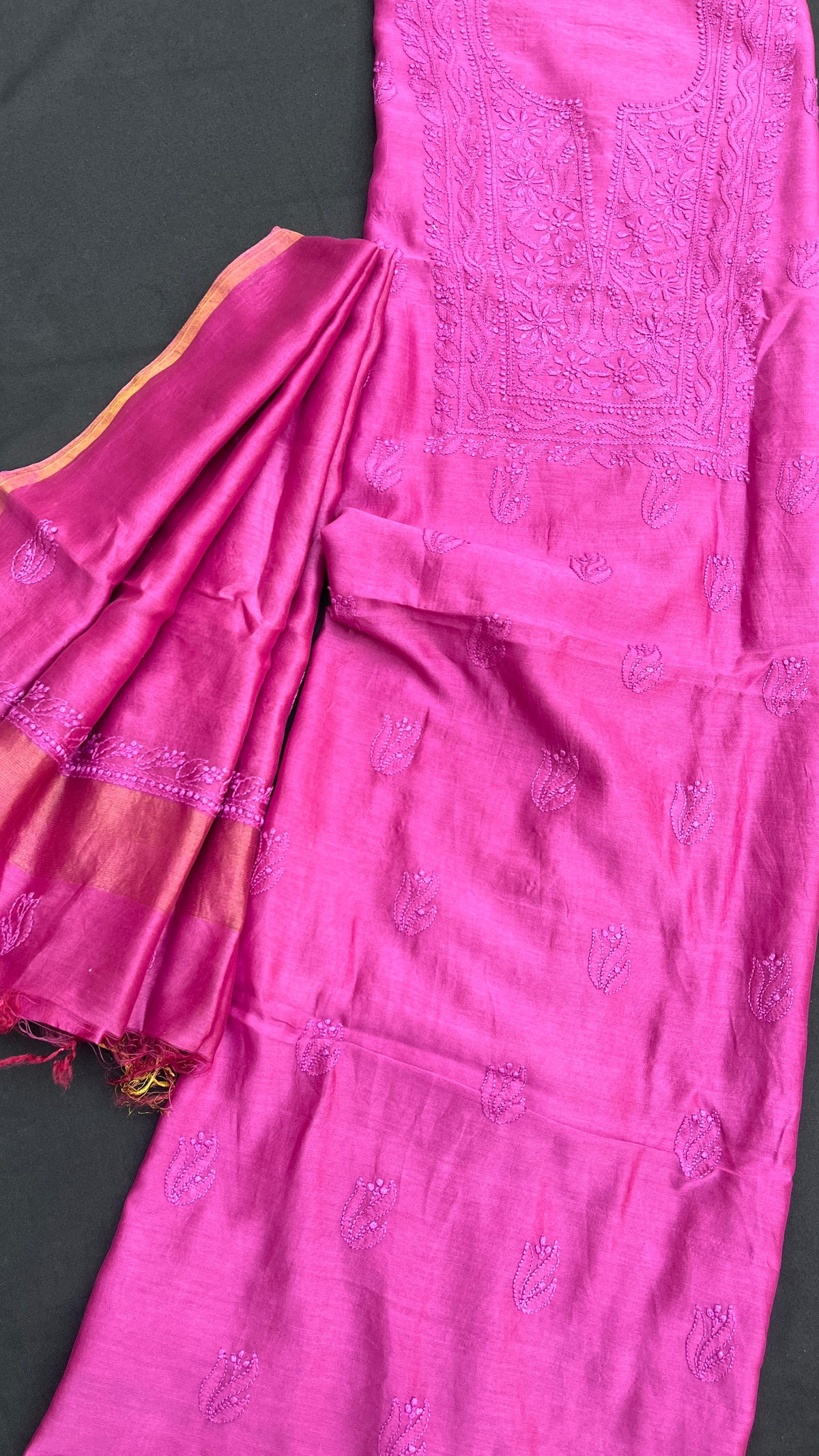 Chanderi Silk Chikankari Kurta Dupatta Set