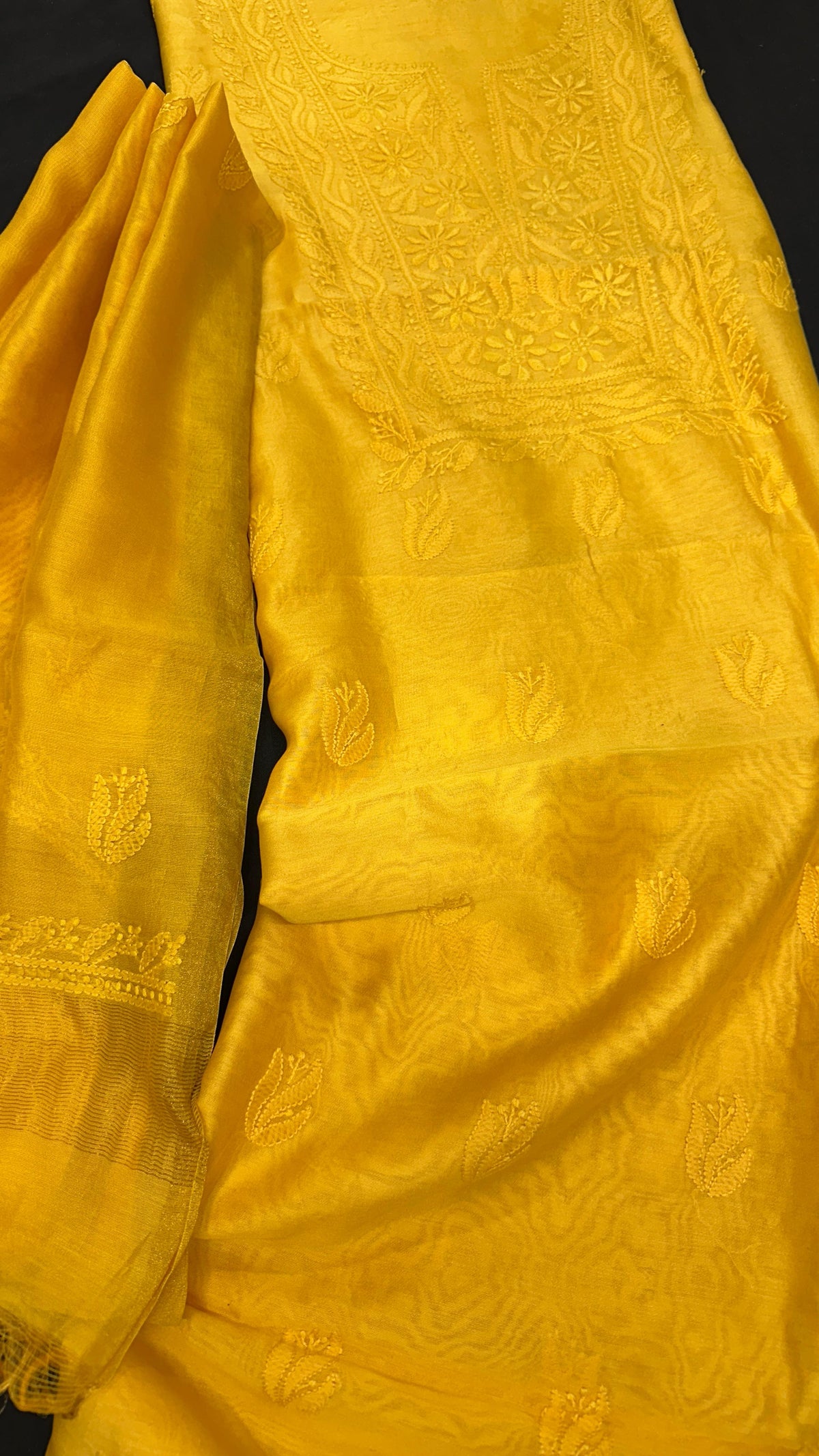 Chanderi Silk Chikankari Kurta Dupatta Set