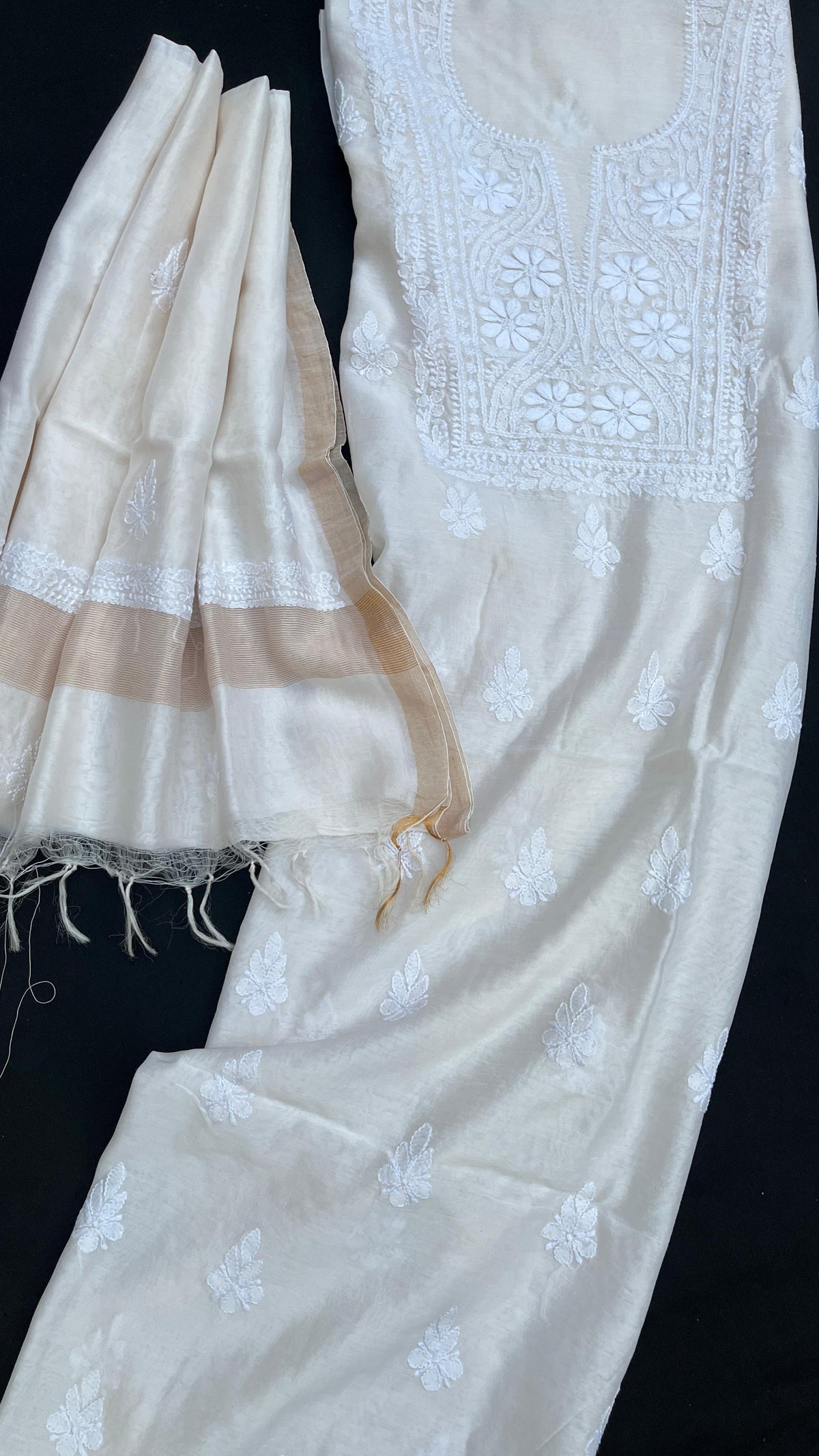 Chanderi Silk Chikankari Kurta Dupatta Set