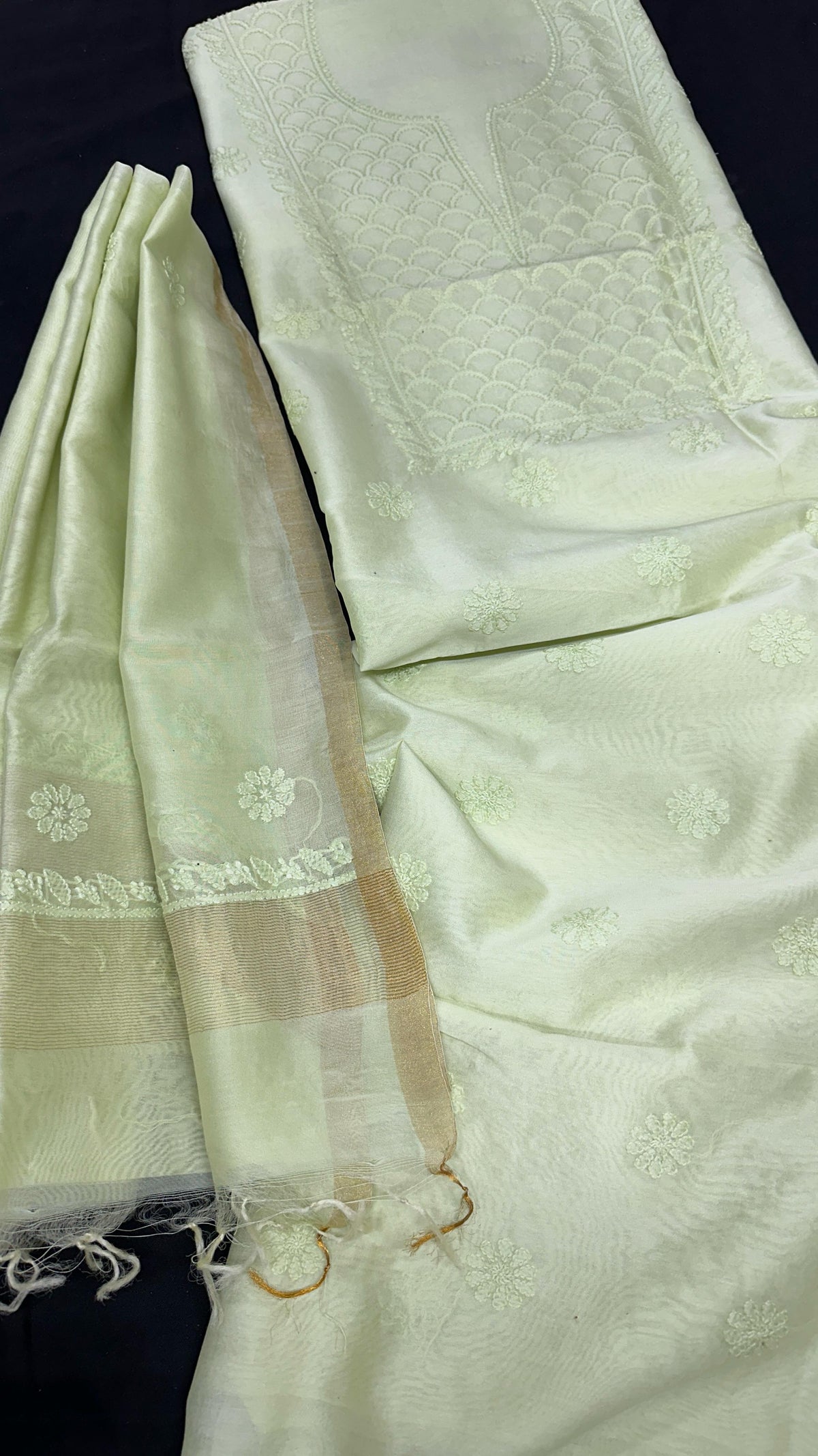 Chanderi Silk Chikankari Kurta Dupatta Set
