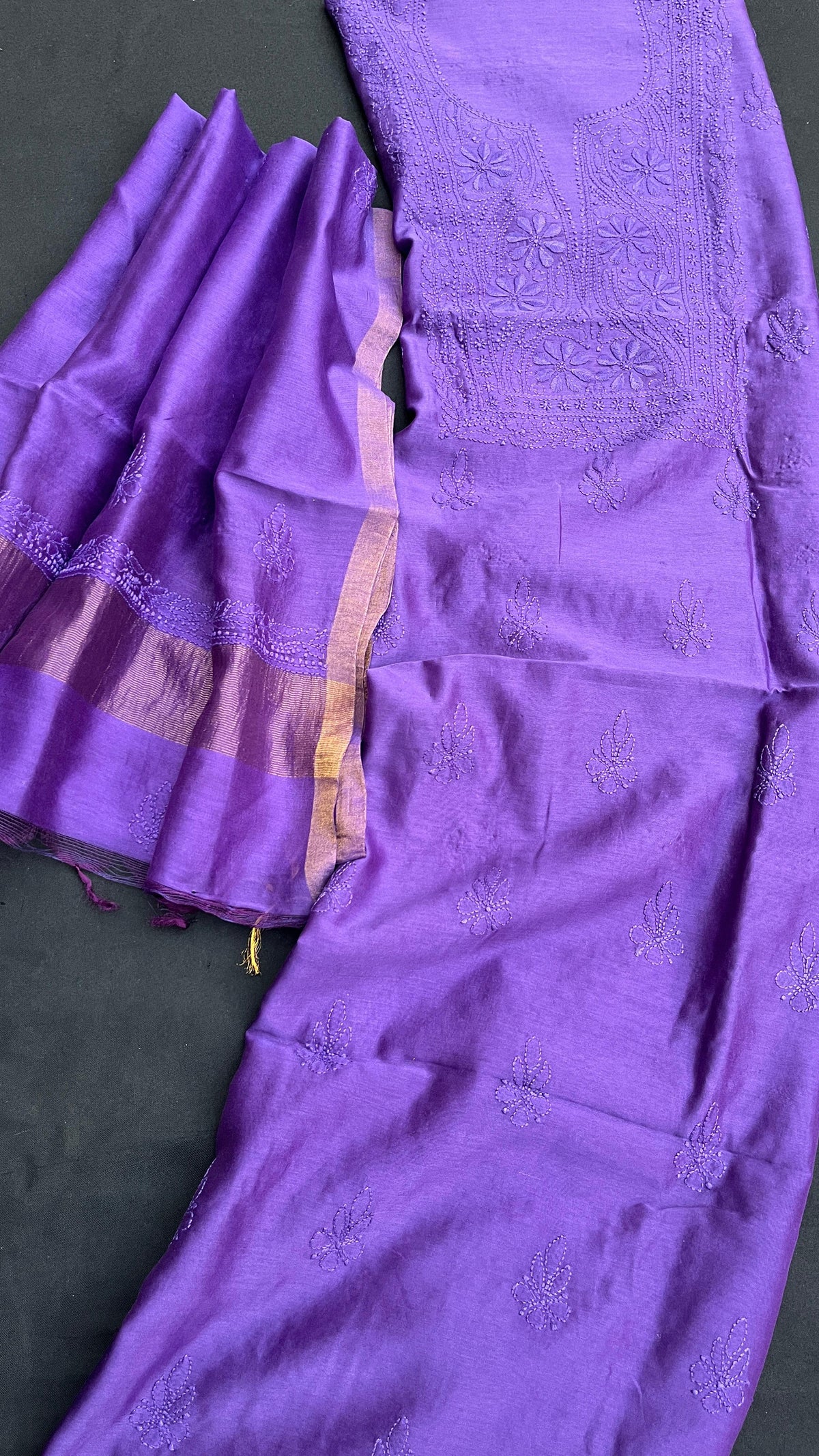 Chanderi Silk Chikankari Kurta Dupatta Set