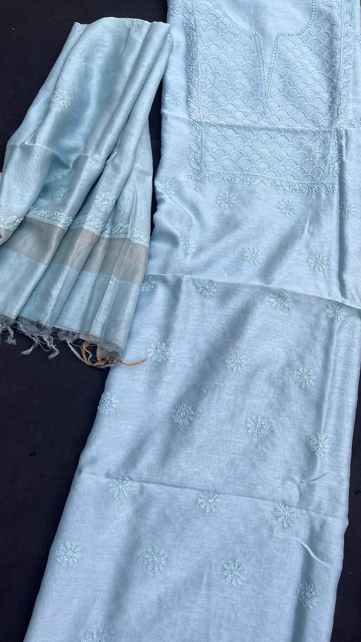 Chanderi Silk Chikankari Kurta Dupatta Set