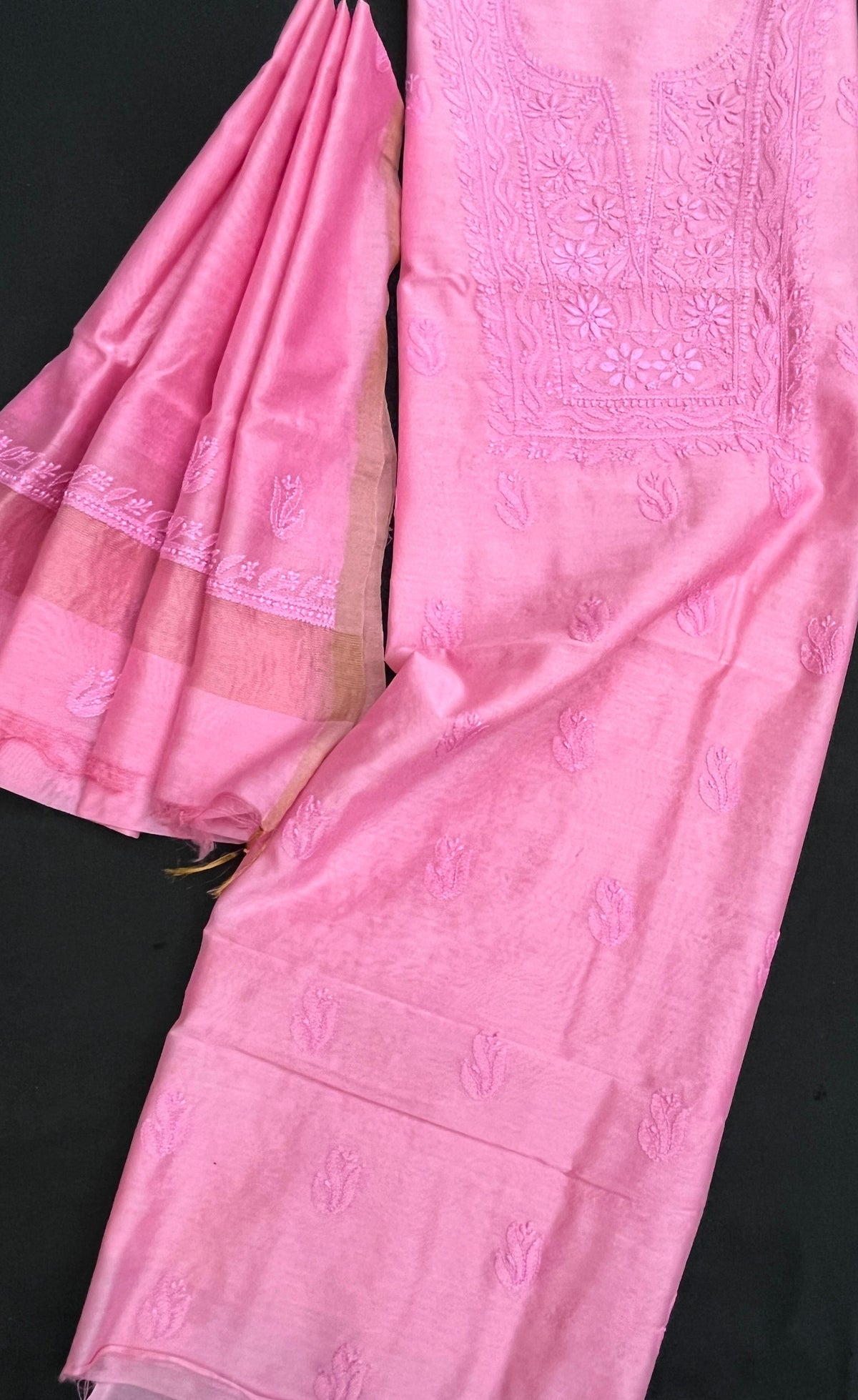 Chanderi Silk Chikankari Kurta Dupatta Set